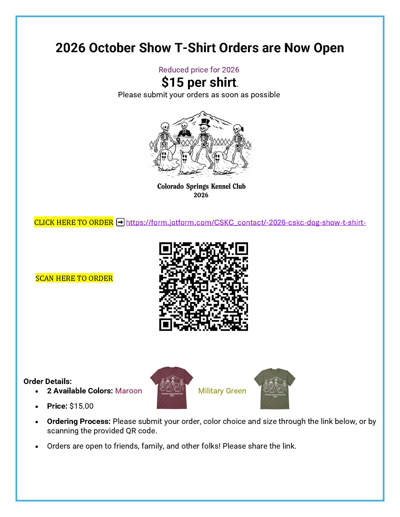 2026 T-Shirt Order Flyer